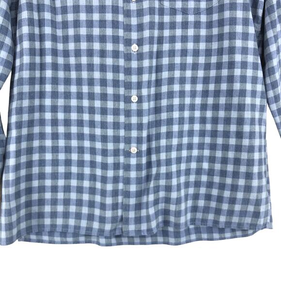 Canali Mens Size M Shirt Casual Button Front Gingham Cotton Blue Gray - Picture 2 of 16